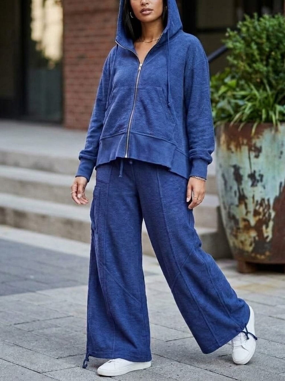 Signature8 Matching Set Wide Leg Sweatpants & Zipup Hooded Sweatshirt Oversized